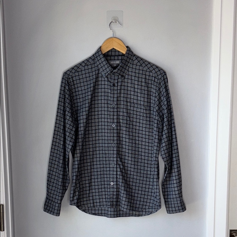 Ash & Erie Gingham Cotton Flannel Every Day Shirt Gray Black